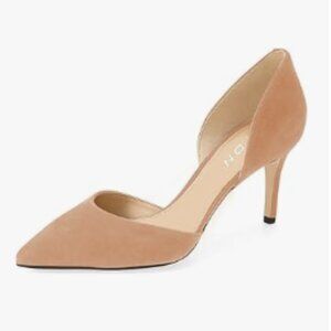 YDN Nude Mid Heels D'Orsay Pumps Suede Pointed Toe Slip On Dressy Shoes